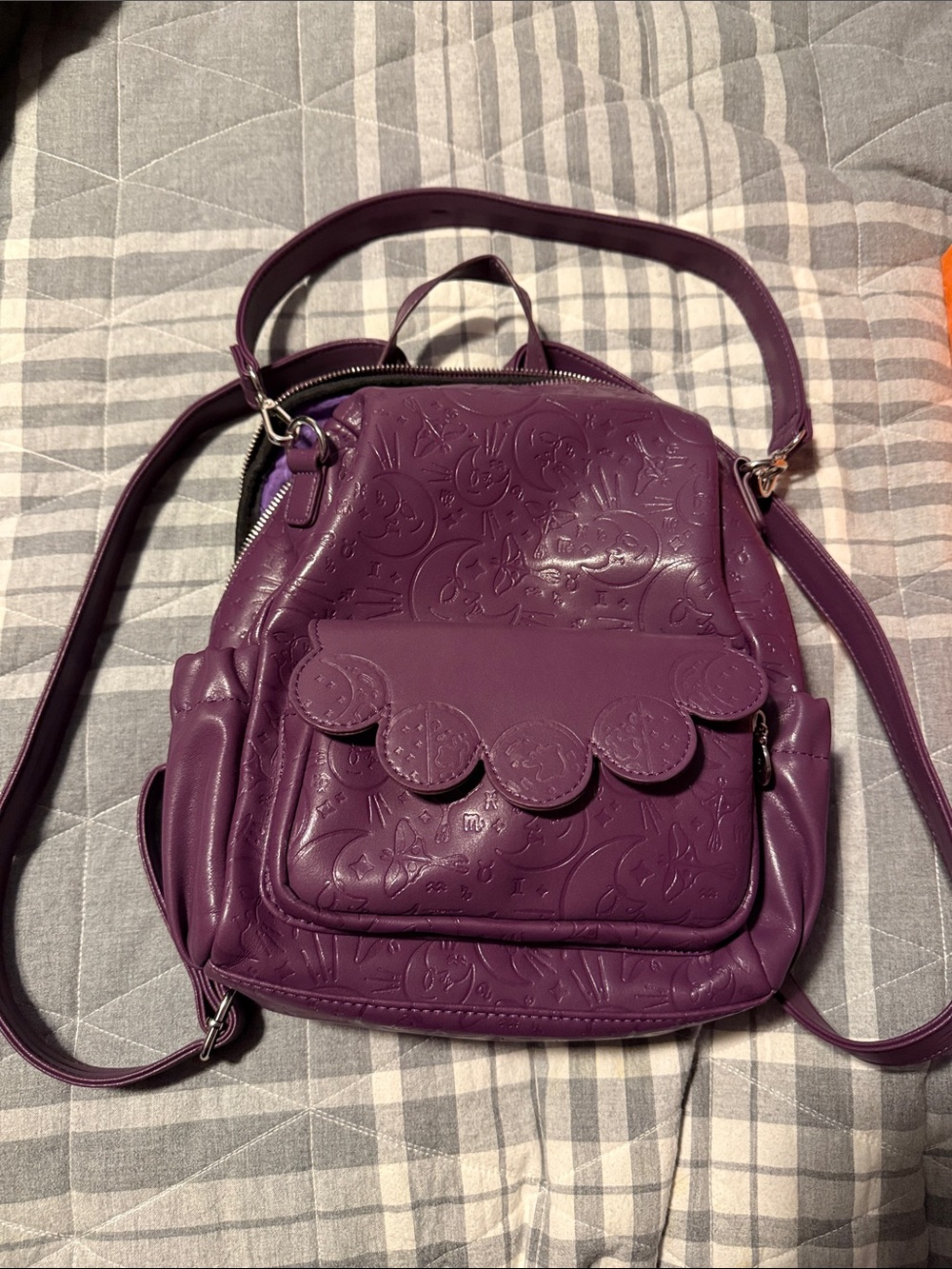 Embroidered Plum Faux-Leather Women's Backpack